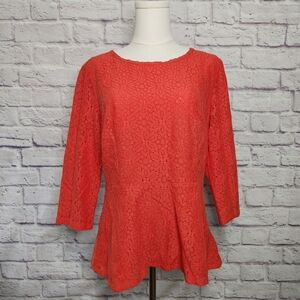ANTHROPOLOGIE Moulinette Soeurs Lace Peplum Top Red Sz 12 | Romantic Fit & Flare